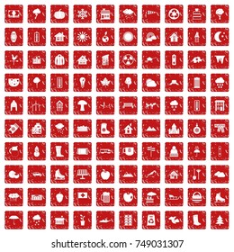 100 country house icons set in grunge style red color isolated on white background vector illustration