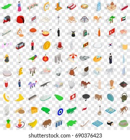 100 country icons set in isometric 3d style for any design vector illustration
