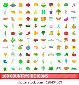 100 countryside icons set in cartoon style for any design vector illustration