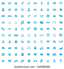 100 couple icons, blue circle background 