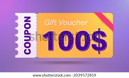 100$ coupon promotion sale for website, internet ads, social media. Big sale and super sale coupon code $100 discount gift voucher with coupon vector illustration summer offer ends weekend holiday