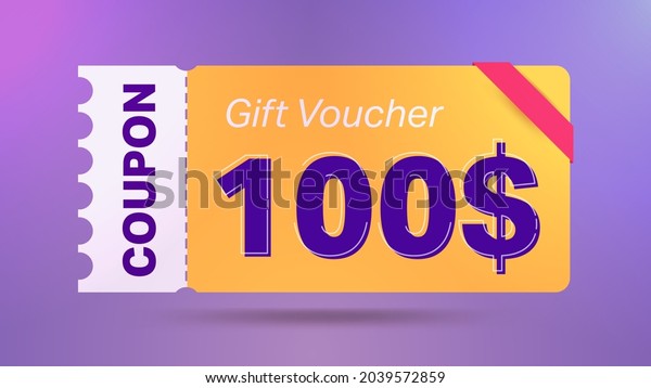 100$ coupon promotion sale for website, internet\
ads, social media. Big sale and super sale coupon code $100\
discount gift voucher with coupon vector illustration summer offer\
ends weekend holiday