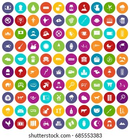 100 cow icons set in different colors circle isolated vector illustration