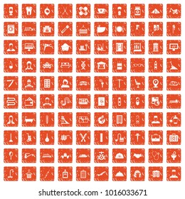 100 craft icons set in grunge style orange color isolated on white background vector illustration