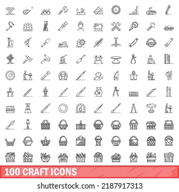 100 craft icons set. Outline illustration of 100 craft icons vector set isolated on white background