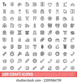 100 craft icons set. Outline illustration of 100 craft icons vector set isolated on white background