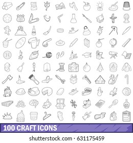 100 craft icons set in outline style for any design vector illustration