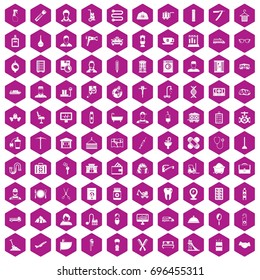 100 craft icons set in violet hexagon isolated vector illustration