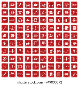 100 creative idea icons set in grunge style red color isolated on white background vector illustration