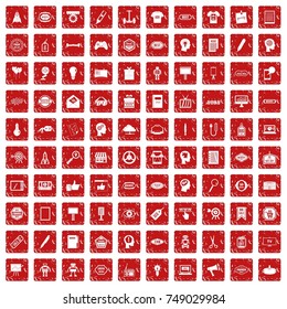 100 creative marketing icons set in grunge style red color isolated on white background vector illustration