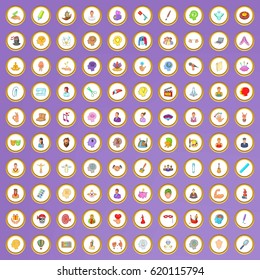 100 creative people icons set in cartoon style on purple background vector illustration