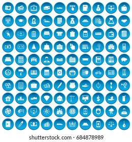 100 credit icons set blue