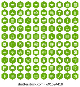 100 credit icons set in green hexagon isolated vector illustration