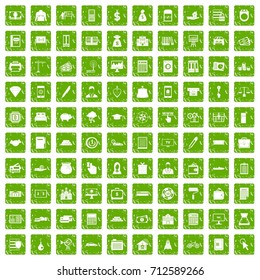 100 credit icons set in grunge style green color isolated on white background vector illustration