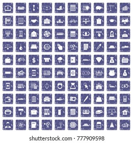 100 credit icons set in grunge style sapphire color isolated on white background vector illustration