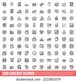 100 credit icons set. Outline illustration of 100 credit icons vector set isolated on white background