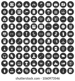 100 crime icons set in simple style white on black circle color isolated on white background vector illustration