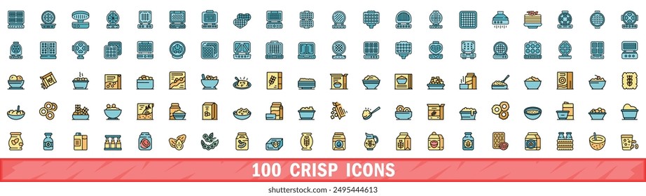 100 crisp icons set. Color line set of crisp vector icons thin line color flat on white