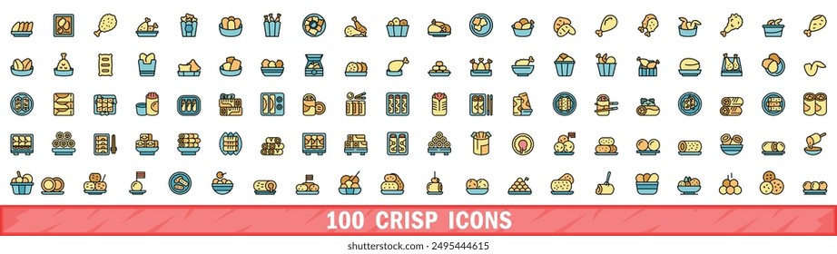 100 crisp icons set. Color line set of crisp vector icons thin line color flat on white