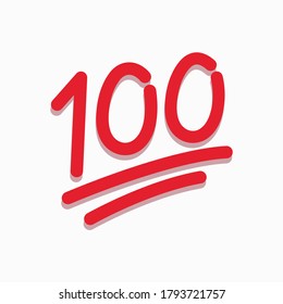 100 crore number vector clipart illustration for badge or sticker. Ink style red one hundred symbol for social media phone app design. 100 points sign for success web tag. Scoreboard element. V2