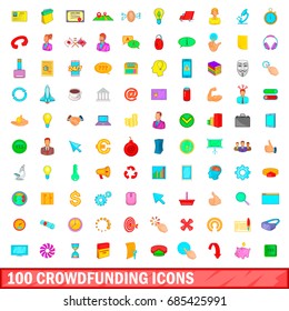 100 crowdfunding icons set in cartoon style for any design illustration