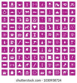 100 crown icons set in grunge style pink color isolated on white background vector illustration