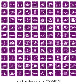100 crown icons set in grunge style purple color isolated on white background vector illustration
