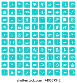 100 crown icons set in grunge style blue color isolated on white background vector illustration