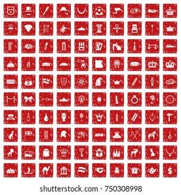 100 crown icons set in grunge style red color isolated on white background vector illustration