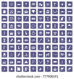 100 crown icons set in grunge style sapphire color isolated on white background vector illustration