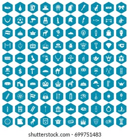100 crown icons set in sapphirine hexagon isolated vector illustration