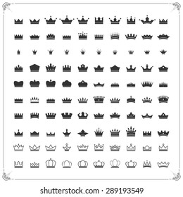 100 Crown icons set, Vector EPS10.