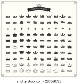 100 Crown icons set,Vector EPS10.