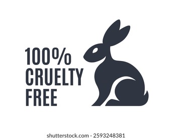 100% Cruelty-Free Icon with Rabbit Symbol. Not Tested on Animals Concept. Vector Illustration.