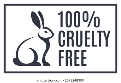 100% Cruelty-Free Icon with Rabbit Symbol. Not Tested on Animals Concept. Vector Illustration.