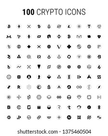 100 Crypto Icons - Vector logo icons of cryptocurrencies 