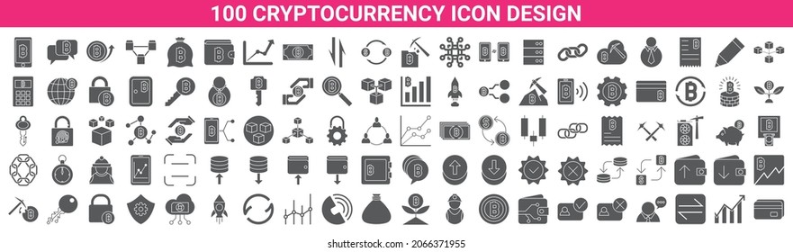 100 cryptocurrency icon design template vector. blockchain technology symbol