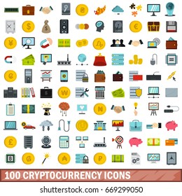 100 cryptocurrency icons set in flat style for any design vector illustration