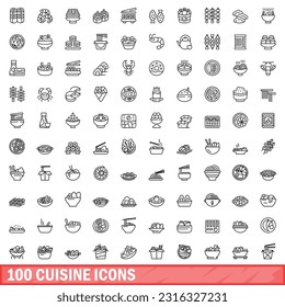 100 cuisine icons set. Outline illustration of 100 cuisine icons vector set isolated on white background