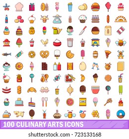 100 culinary arts icons set in cartoon style for any design vector illustration