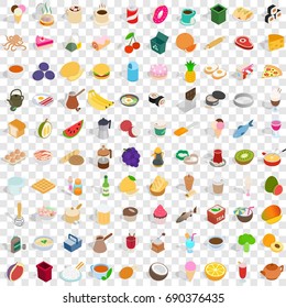 100 culinary icons set in isometric 3d style for any design vector illustration