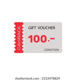 Geschenkgutschein mit 100 Währungseinheiten und den Geschäftsbedingungen.
