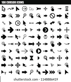 100 cursor icon set. Simple set of 100 cursor vector icons for web design isolated on white background