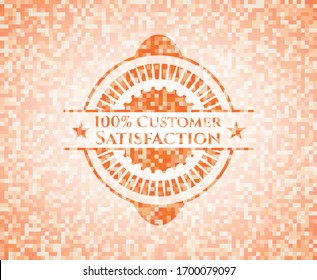 100% Customer Satisfaction abstract emblem, orange mosaic background