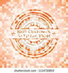 100% Customer Satisfaction abstract orange mosaic emblem with background