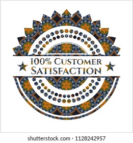 100% Customer Satisfaction arabic badge background. Arabesque decoration.