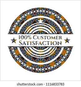 100% Customer Satisfaction arabic style emblem. Arabesque decoration.