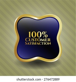 100% Customer satisfaction blue shiny badge
