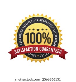 100% Customer Satisfaction Guaranteed Badge with Red Ribbon and Star Object for Business, Website, Sales Page and Products Funnel