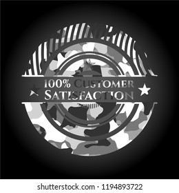 100% Customer Satisfaction on grey camouflage texture